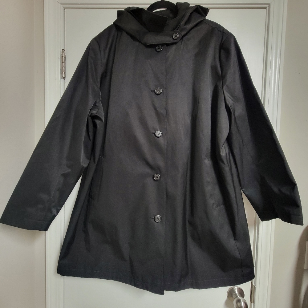 Lauren Ralph Lauren Black Hooded Button-Front Trench Coat - A-Line